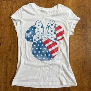 Disney Minnie Mouse patriotic graphic tee in white, blue & red, flaws in photos
